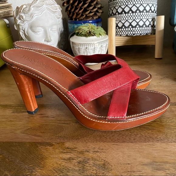 Yves Saint Laurent Red and Brown Heels - Picture 4 of 11